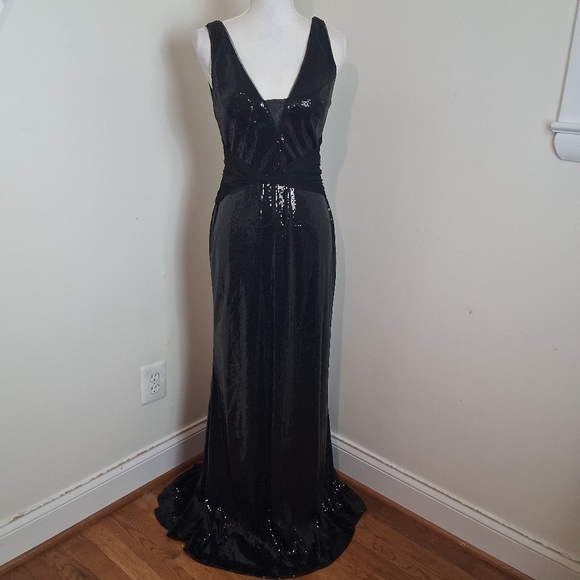 Vera Wang Black Mesh Inset Sequin Gown Long Dress Size 6 NWOT - Picture 9 of 15